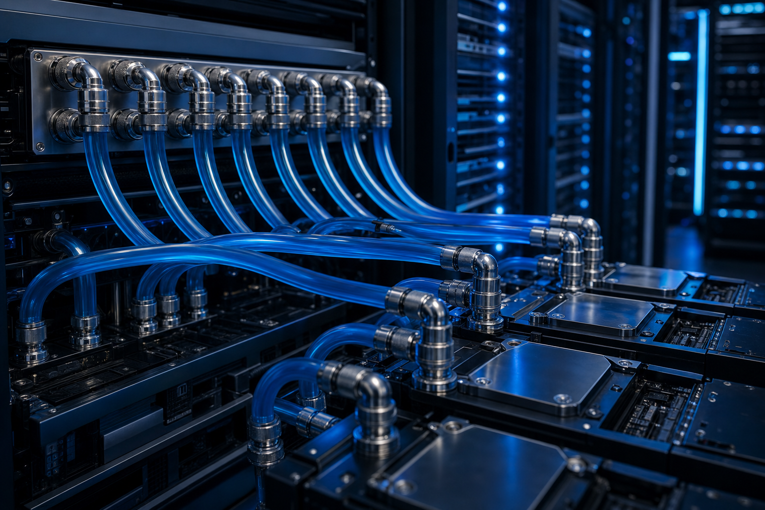 Liquid cooling manifolds and direct-to-chip cold plates inside a high-density GPU server