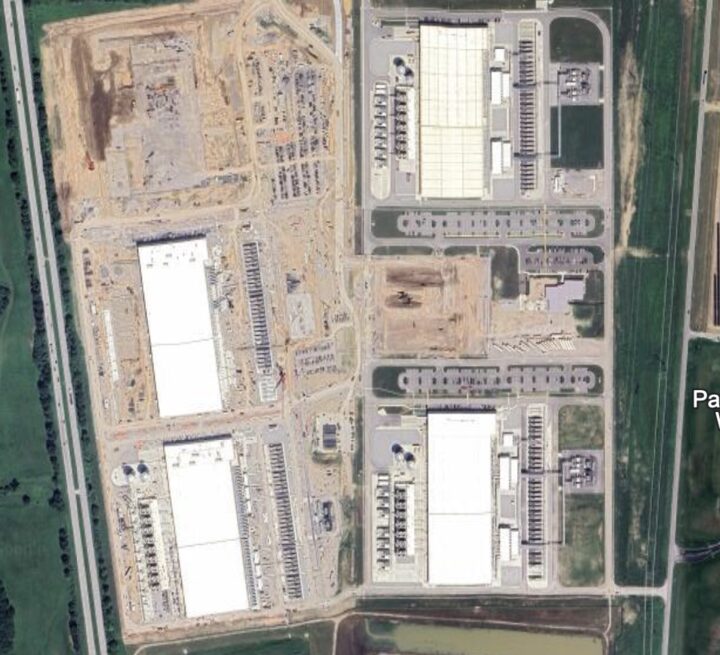 Aerial view of confidential hyperscale five-building campus, Midwest
